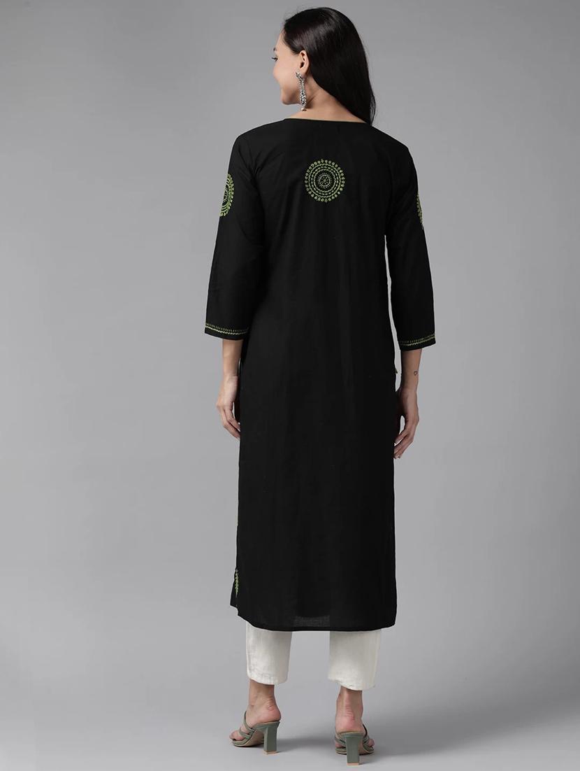 black long women chikankari straight kurta - 19775839 - Zoom Image - 2