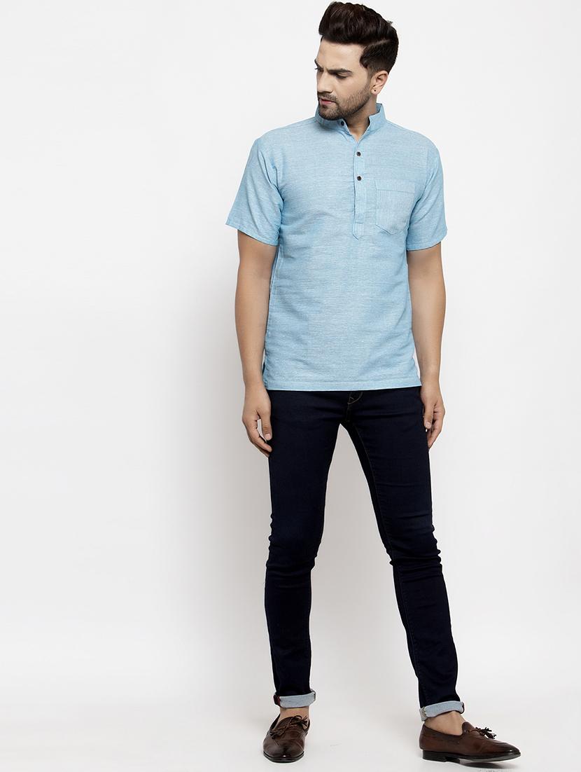 mandarin neck solid short kurta - 19814500 - Zoom Image - 3