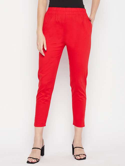 red solid mid rise trouser - 19815143 - Very Small Image - 1