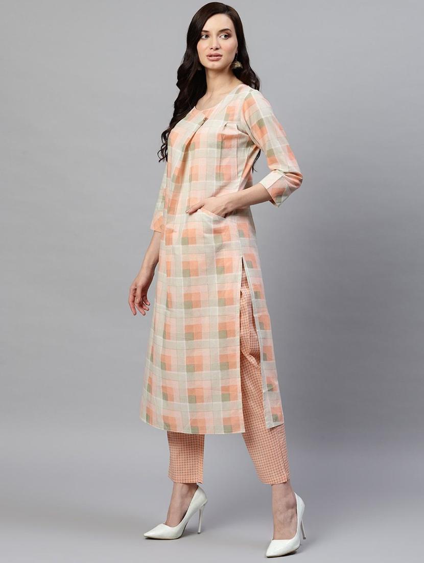 checkered kurta pant set - 19816635 - Zoom Image - 1
