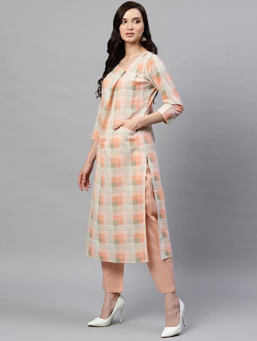 checkered kurta pant set - 19816635 - Zoom Image - 2