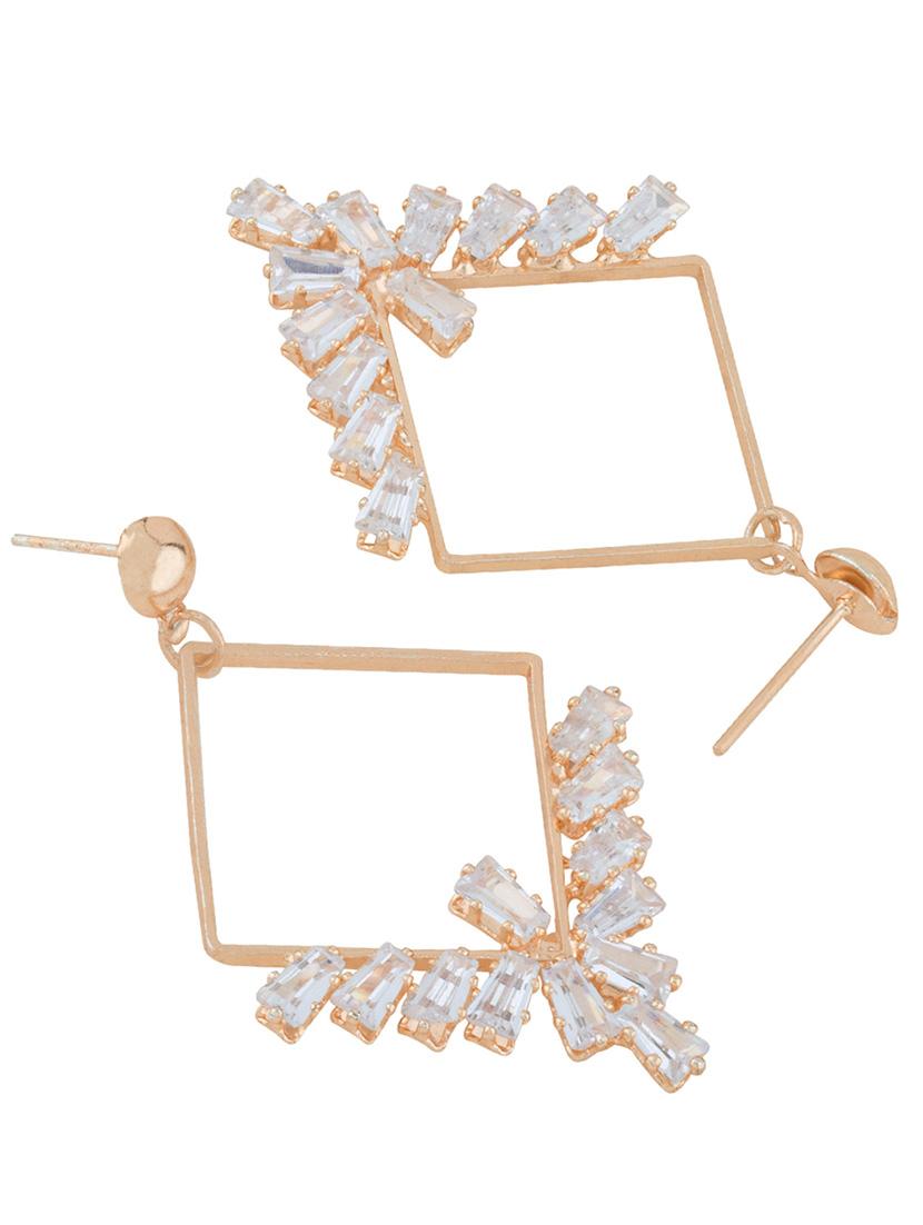 golden stone studded geometric theme drop earrings - 19839946 - Standard Image - 2