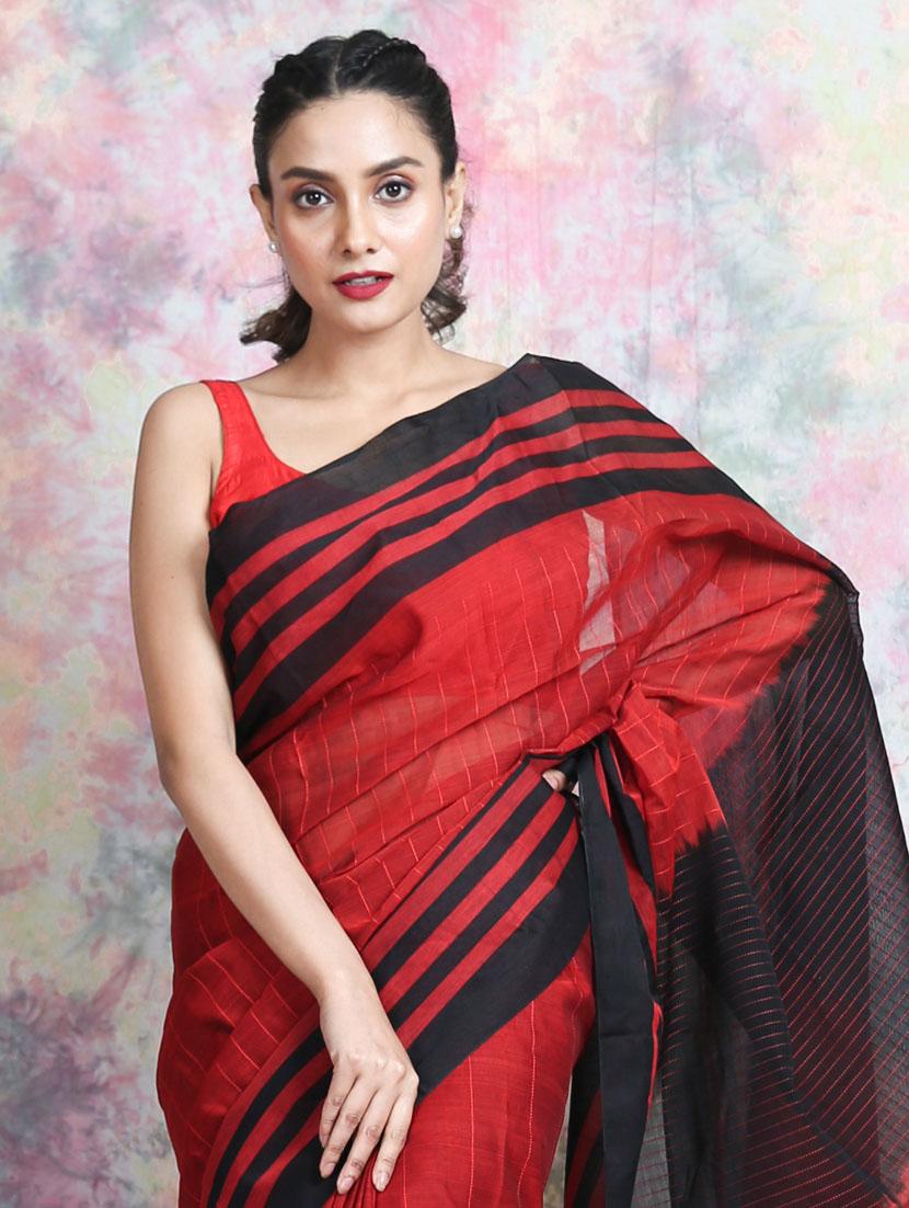 women's color block red colored saree with blouse - 19866114 - Standard Image - 2