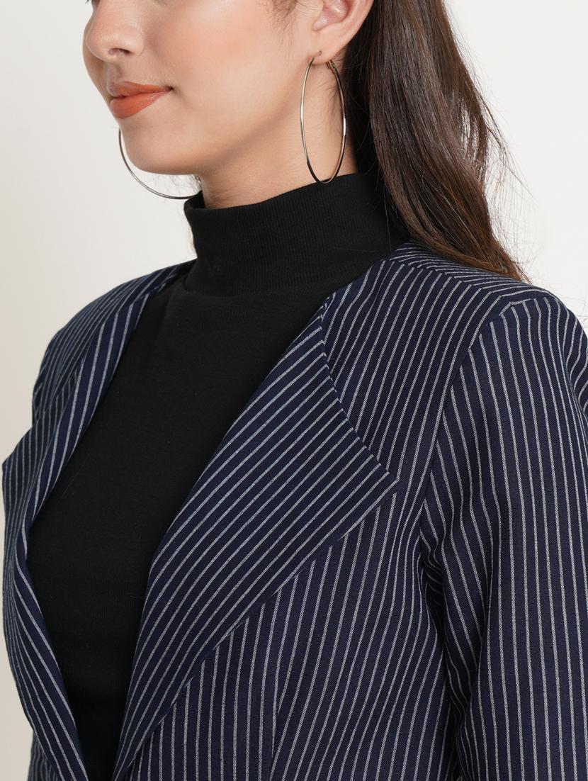 lapel collar striped casual blazer - 19891613 - Zoom Image - 4