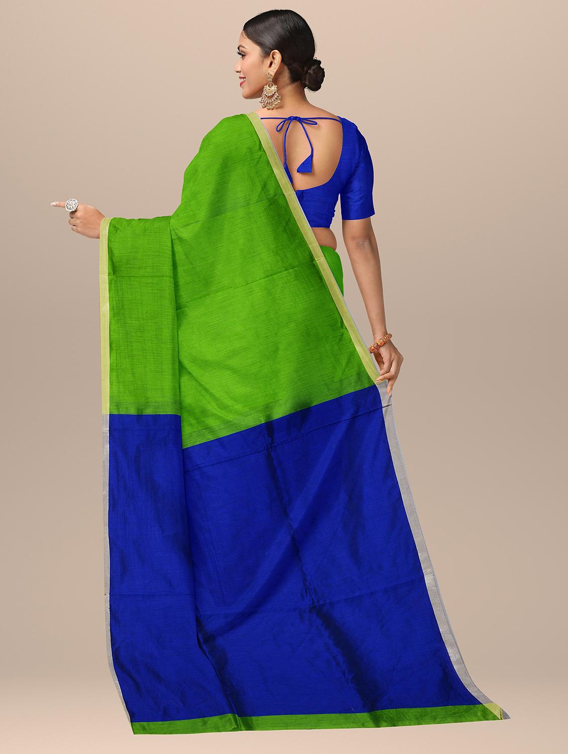 women's color block green colored saree with blouse - 19925830 - Standard Image - 2