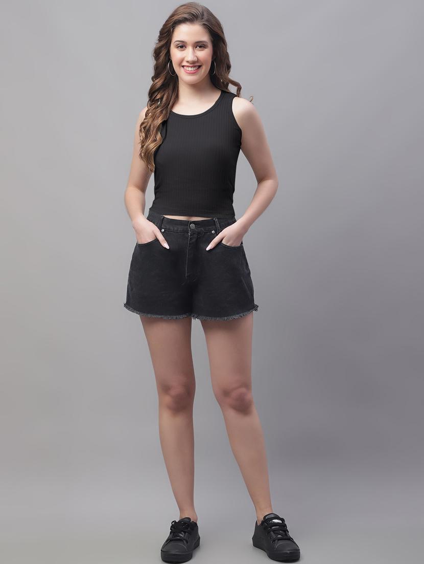 women black solid crop top - 19974438 - Standard Image - 5