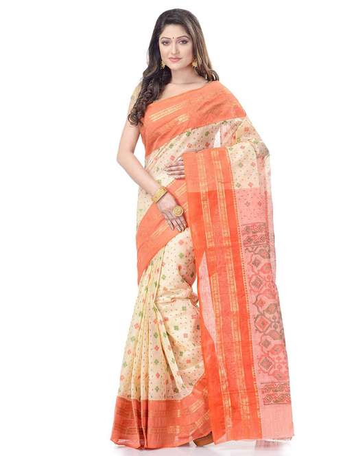 White Cotton Tant Saree - 19994477 - Very Small Image - 1