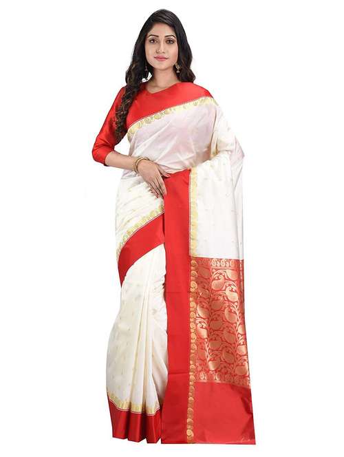 women's self design white colored saree with blouse - 19994976 - Very Small Image - 1