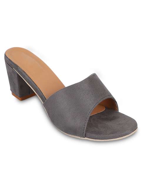 grey solid slip on block heel sandal - 19995833 - Very Small Image - 1