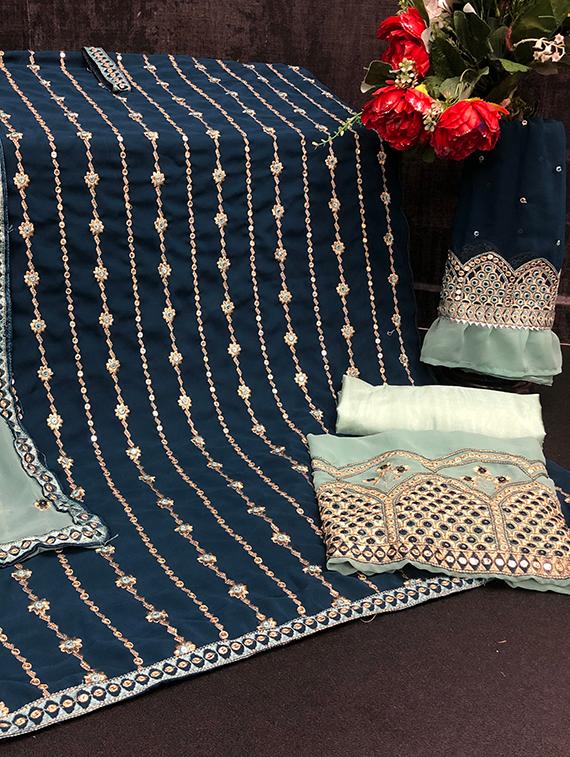 embroidered semi-stitched suit set - 20007075 - Zoom Image - 2