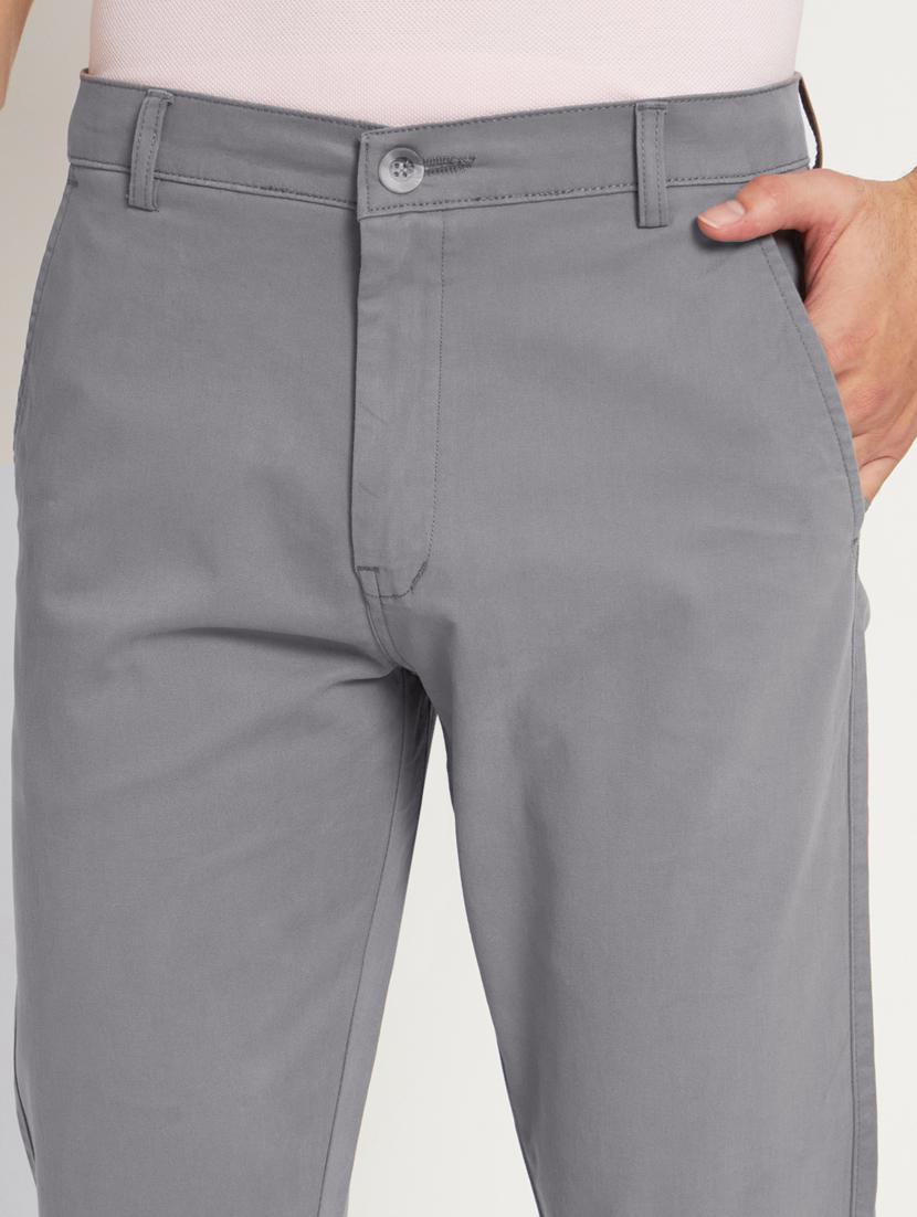 grey cotton flat front casual trousers - 20009708 - Zoom Image - 6