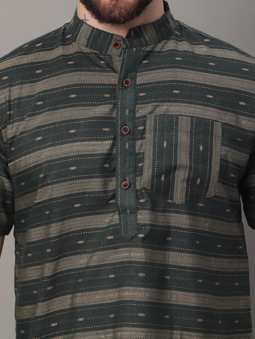 mandarin neck striped short kurta - 20009835 - Standard Image - 5