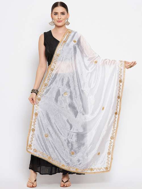 white embroidered dupatta - 20012098 - Very Small Image - 1