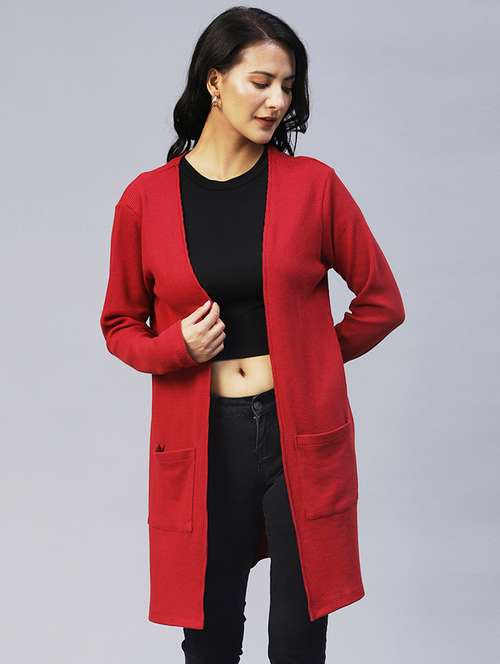 maroon cotton shrug - 20022866 - Very Small Image - 1