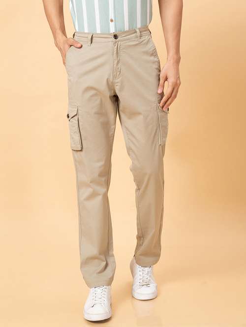 globus women beige mid rise slim fit flat front cargo trousers - 20023852 - Very Small Image - 1