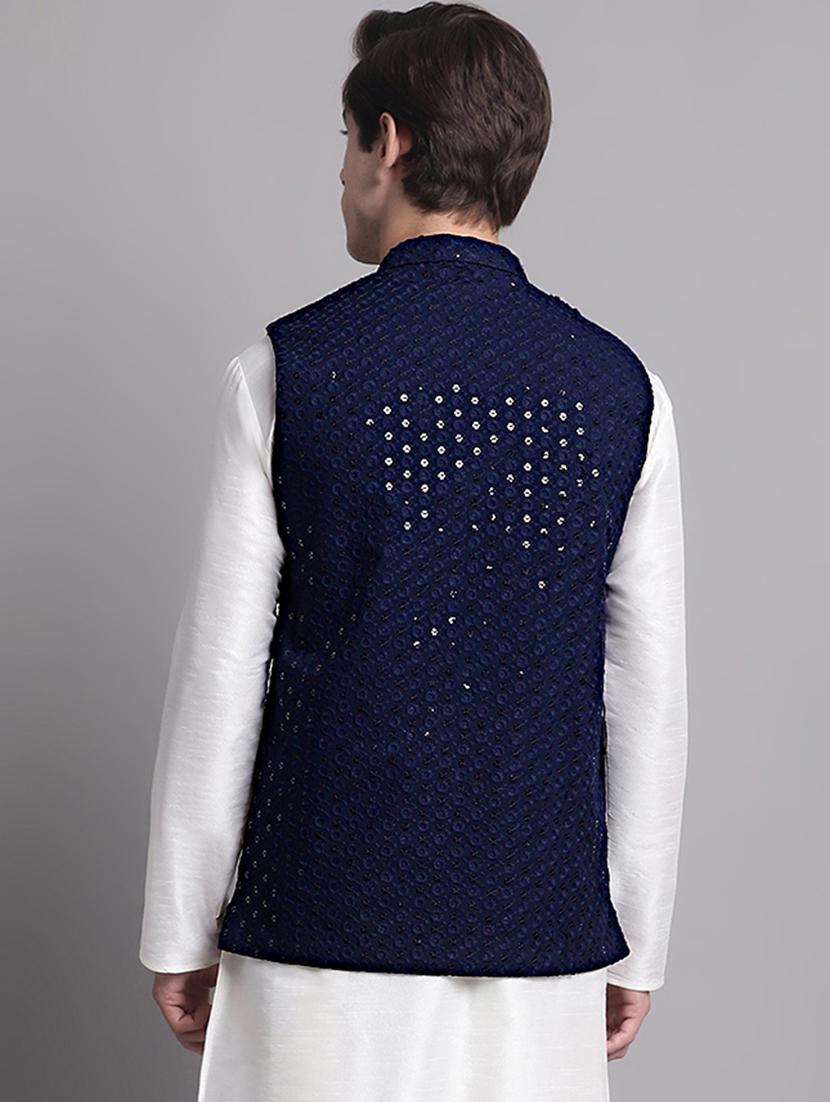navy blue rayon nehru jacket - 20038923 - Standard Image - 2