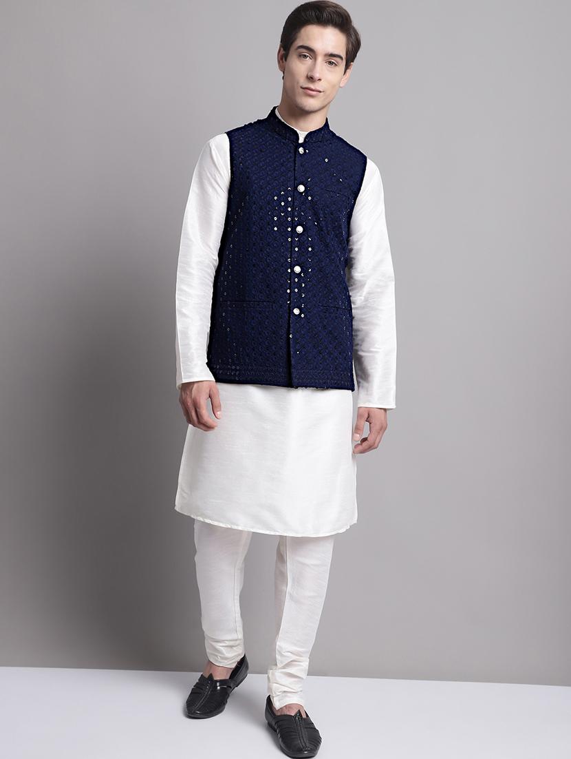 navy blue rayon nehru jacket - 20038923 - Standard Image - 3