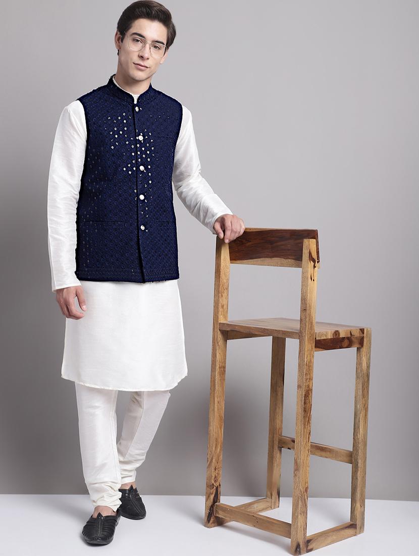 navy blue rayon nehru jacket - 20038923 - Zoom Image - 4