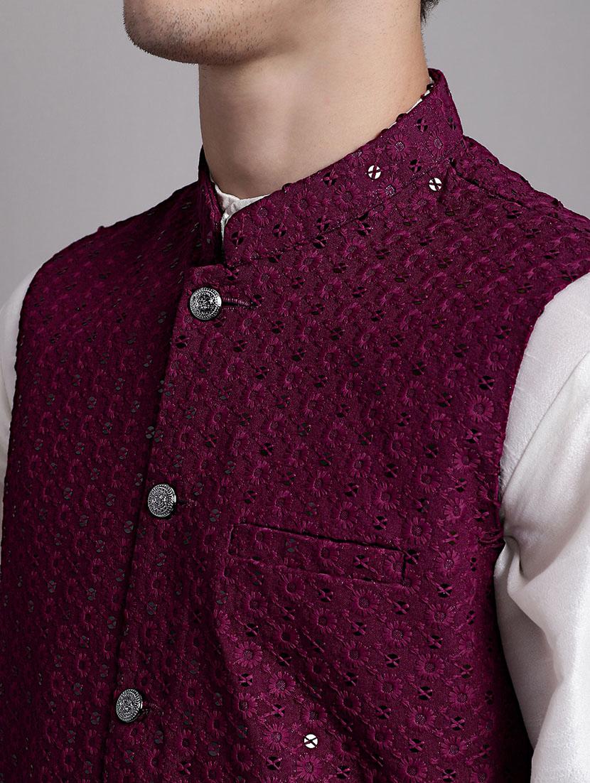 purple rayon nehru jacket - 20038926 - Standard Image - 5