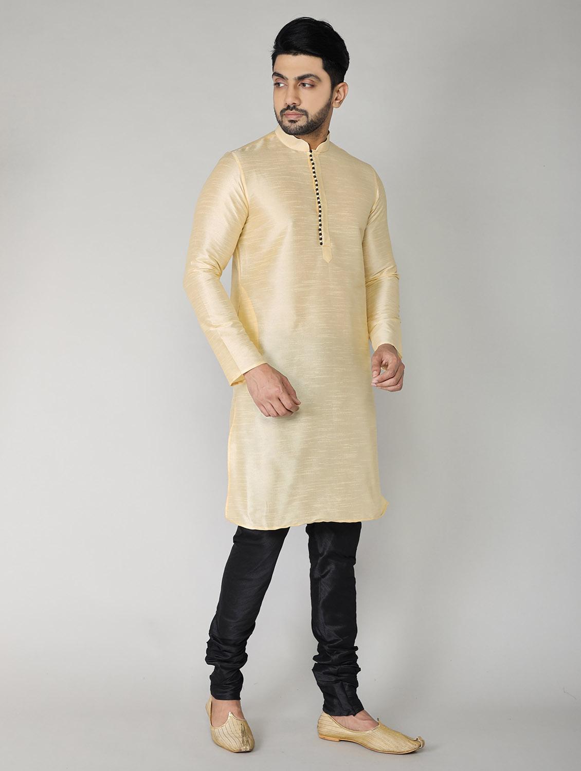 beige solid mandarin neck long sleeves kurta - 20040302 - Zoom Image - 2