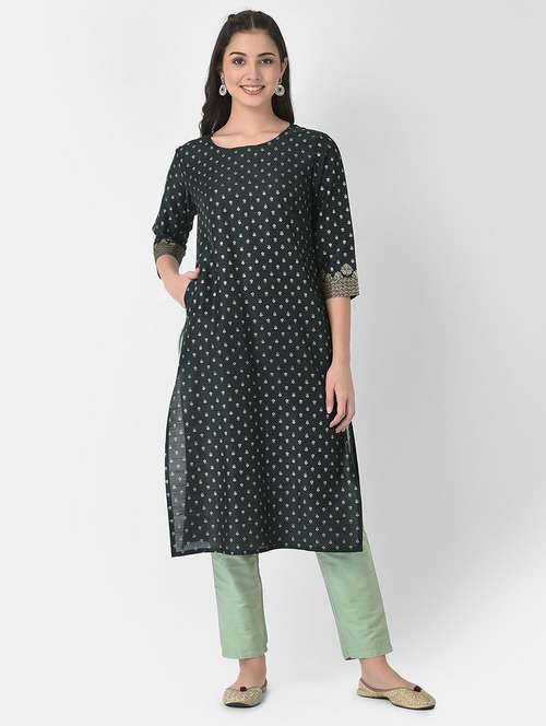 round neck printed straight kurta - 20083194 - Very Small Image - 1