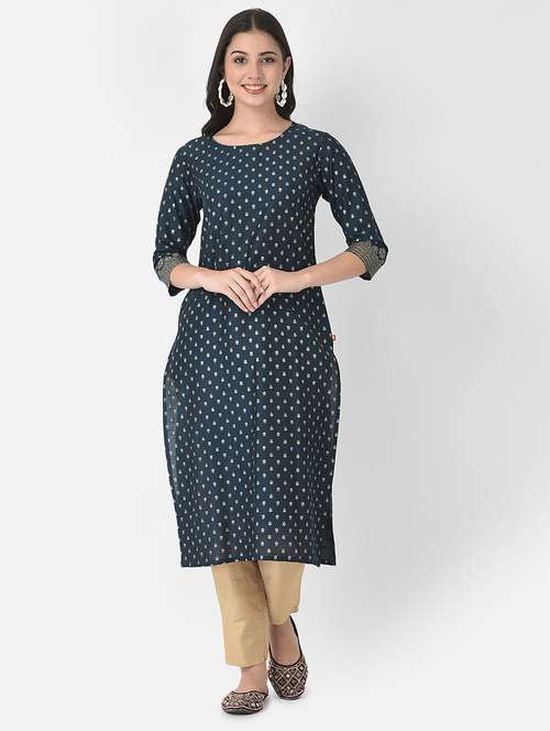 round neck printed straight kurta - 20083195 - Very Small Image - 1