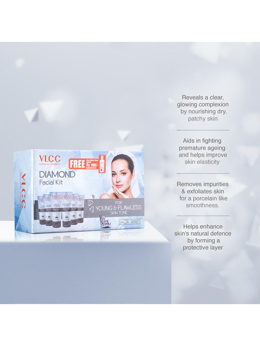 vlcc diamond facial kit with free rose water toner - 400 g - for young & flawless skintone - 20085545 - Standard Image - 2
