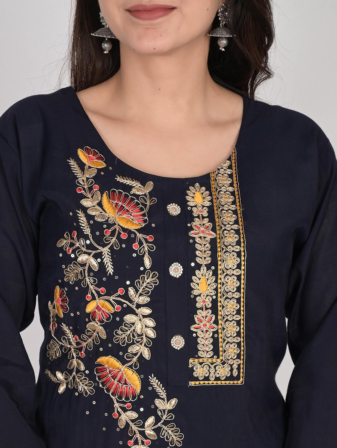 navy blue round neck kurta pant set with dupatta - 20115252 - Standard Image - 6