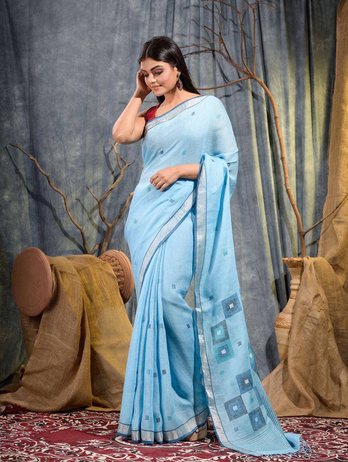 women's self design light blue colored saree with blouse - 20126191 - Standard Image - 2