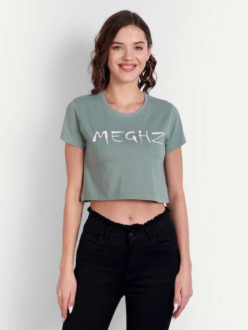 green cotton blend crop tshirt - 20131641 - Very Small Image - 1