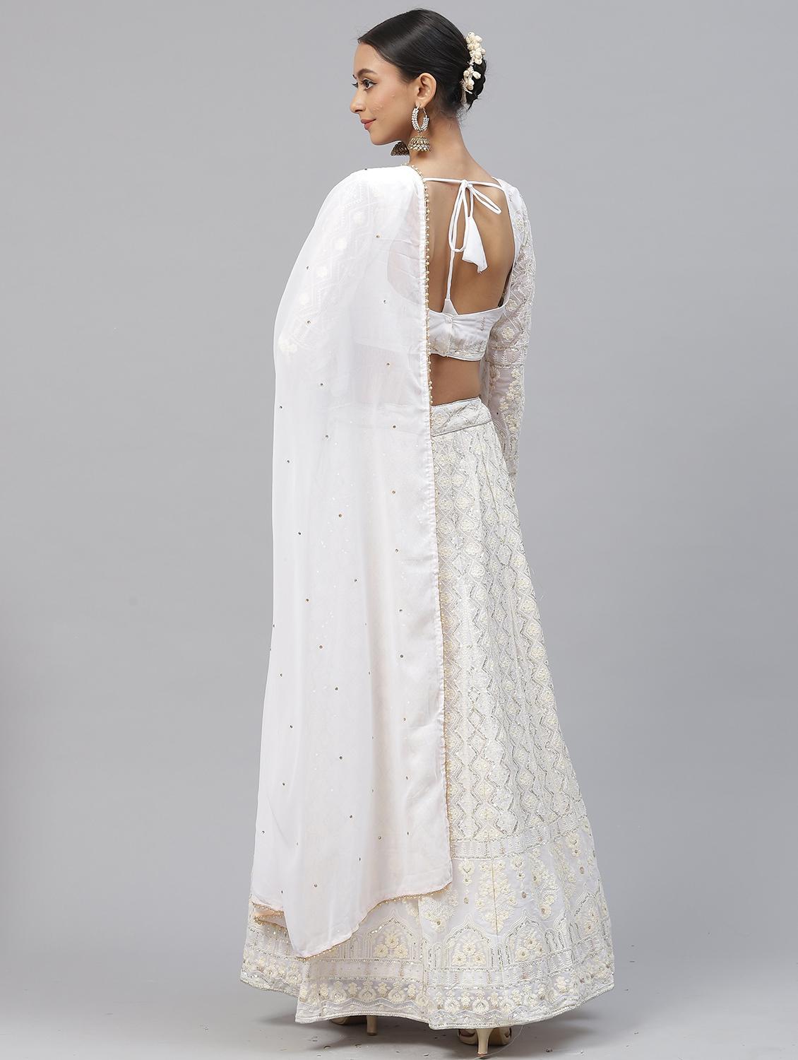 white embroidered flared lehenga - 20133321 - Zoom Image - 2