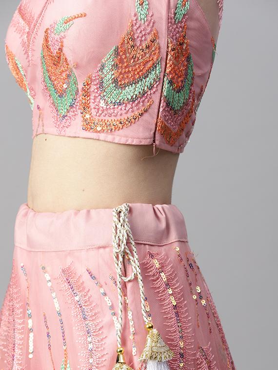 pink embroidered flared lehenga - 20133333 - Standard Image - 3