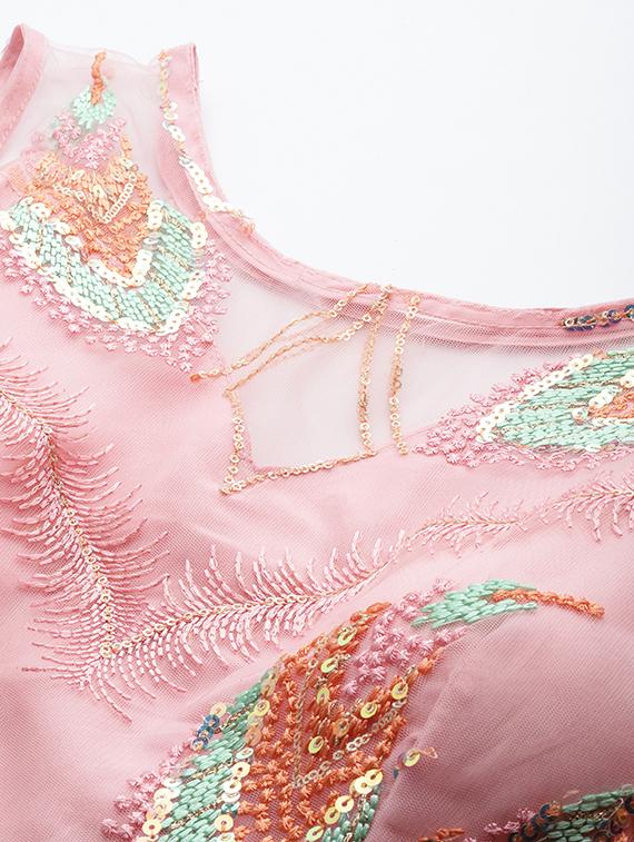 pink embroidered flared lehenga - 20133333 - Standard Image - 4
