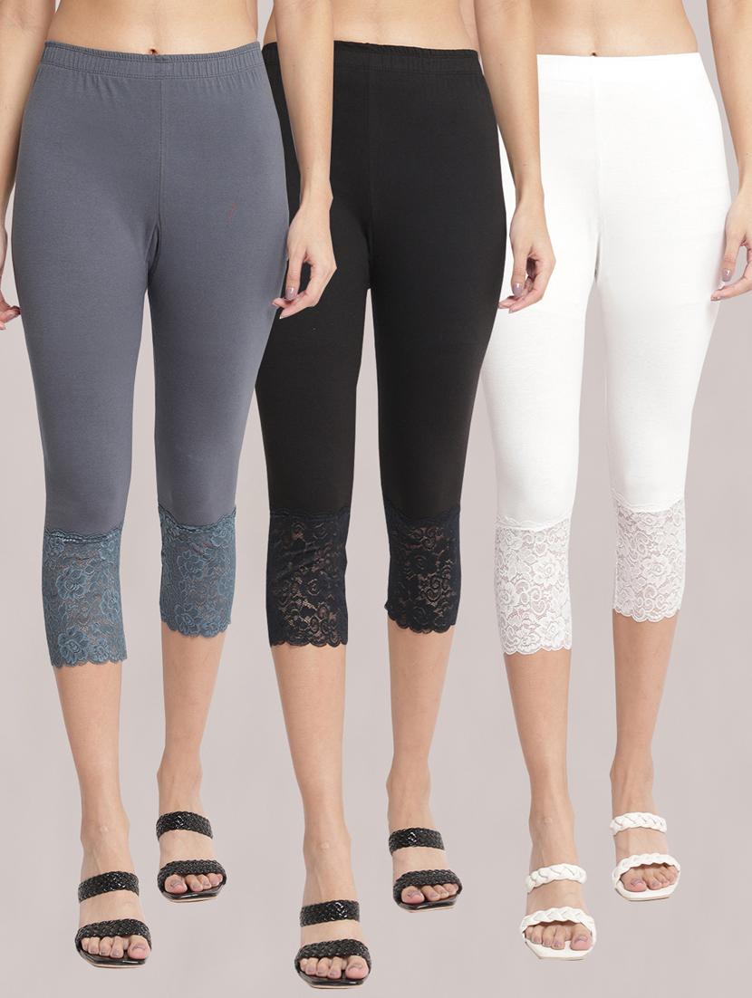 pack of 3 solid lace detailed capris - 20148501 - Zoom Image - 0