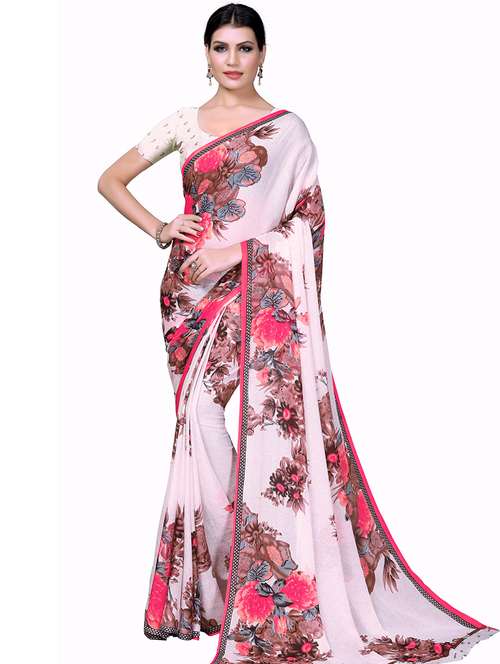 women's floral rosewater colored saree with blouse - 20163218 - Very Small Image - 1
