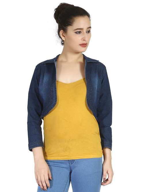 blue solid long sleeves crop summer jacket - 20166254 - Very Small Image - 1