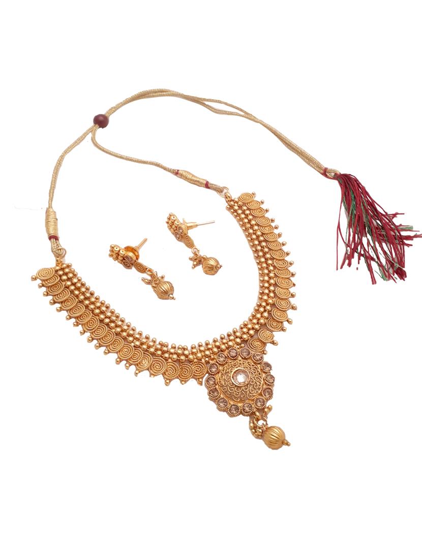 gold alloy necklace earring set - 20167239 - Zoom Image - 2