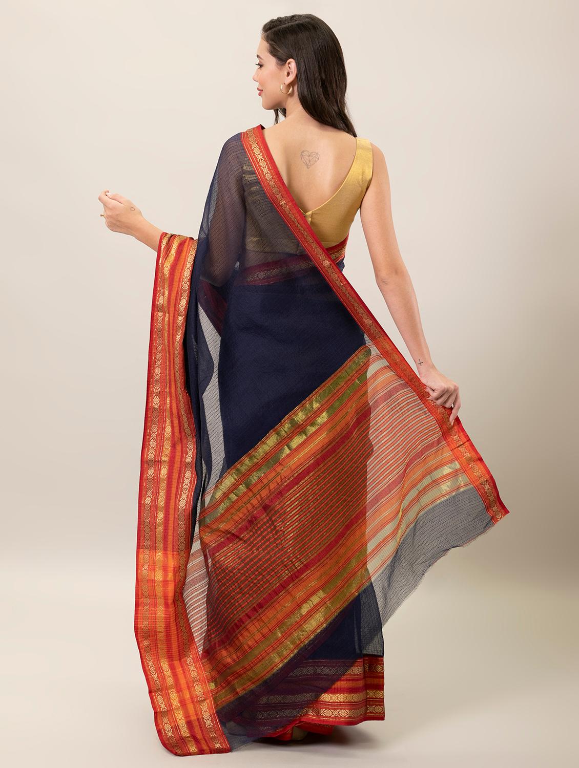 women's self design navy blue colored saree with blouse - 20168706 - Zoom Image - 2