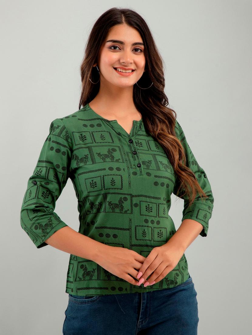 round neck printed regular top - 20173703 - Standard Image - 2