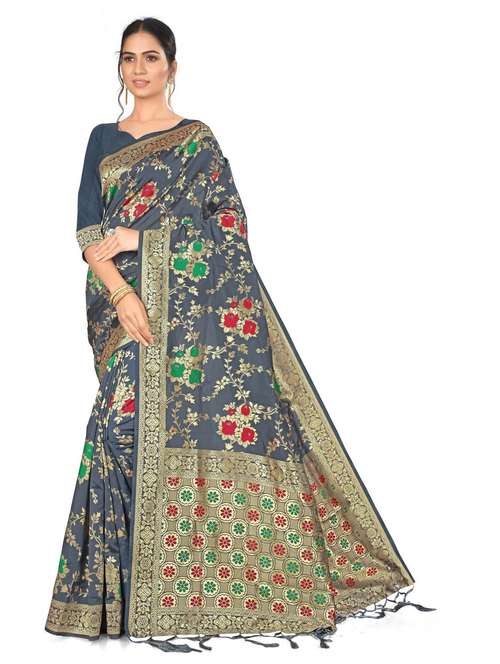 women's self design grey colored saree with blouse - 20175444 - Very Small Image - 1