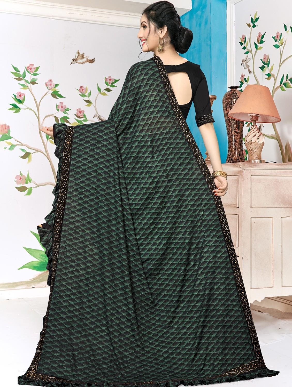 women's printed bottle green colored saree - 20181743 - Zoom Image - 3