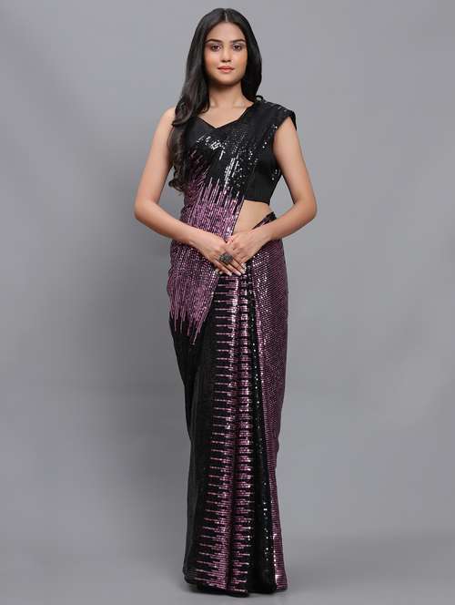 women black sequin saree with blouse - 20183865 - Very Small Image - 1