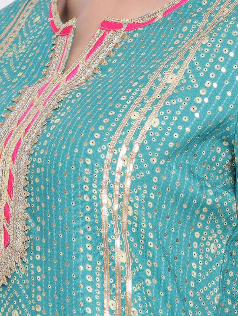 turquoise colored straight kurta - 20188876 - Zoom Image - 4
