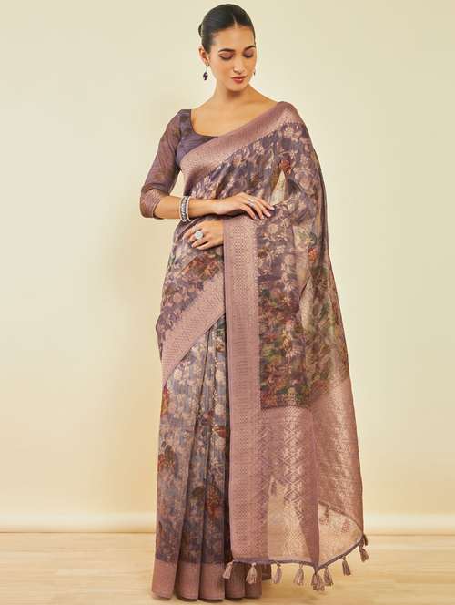 women's floral purple colored saree - 20189680 - Very Small Image - 1