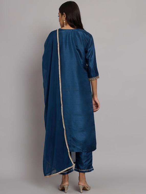 teal kurta pant set with dupatta - 20194148 - Zoom Image - 2