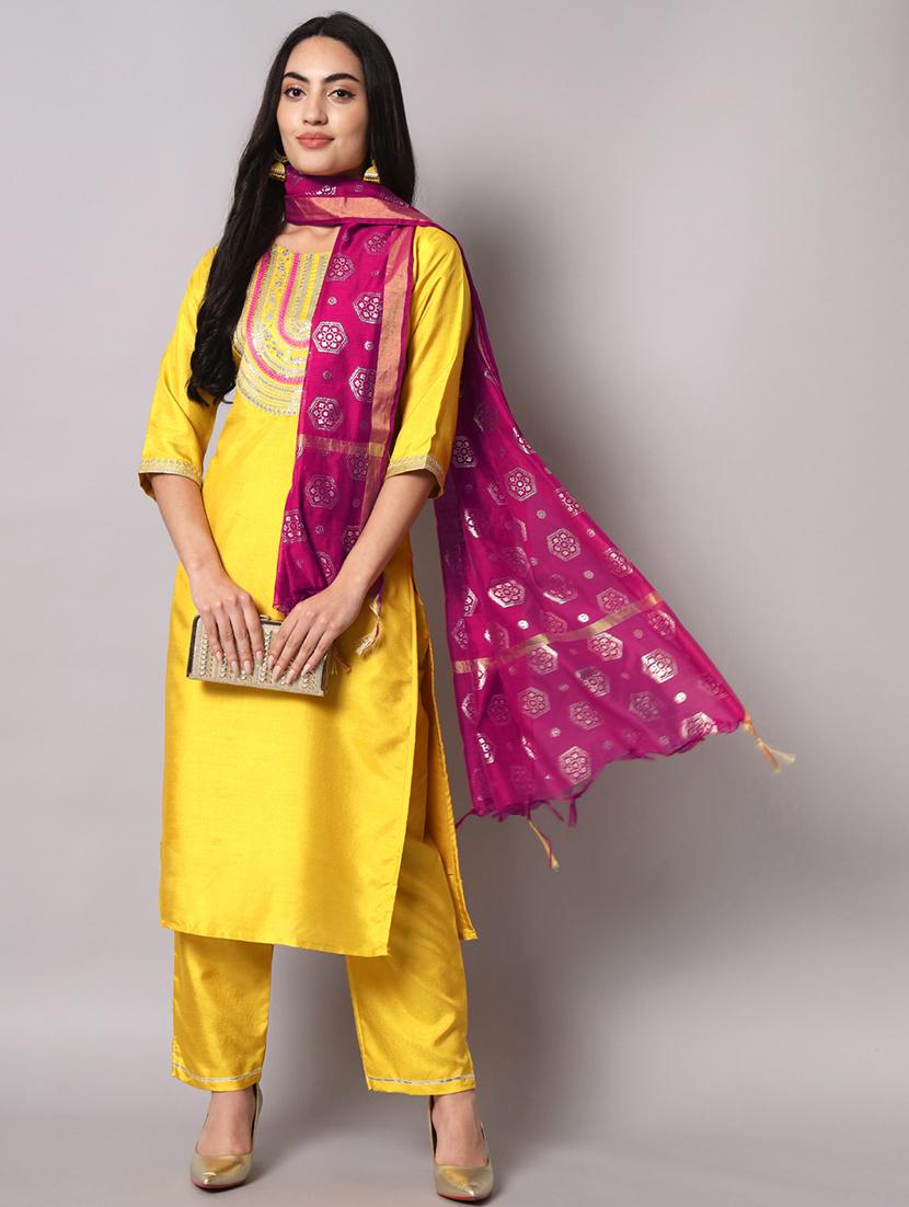 yellow kurta pant set with dupatta - 20194238 - Zoom Image - 3