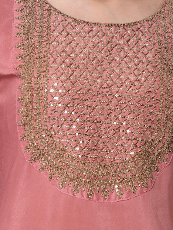 pink round neck kurta pant set with dupatta - 20195110 - Standard Image - 3