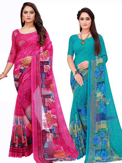 pack of 2 printed saree with blouse - 20210095 - Very Small Image - 1