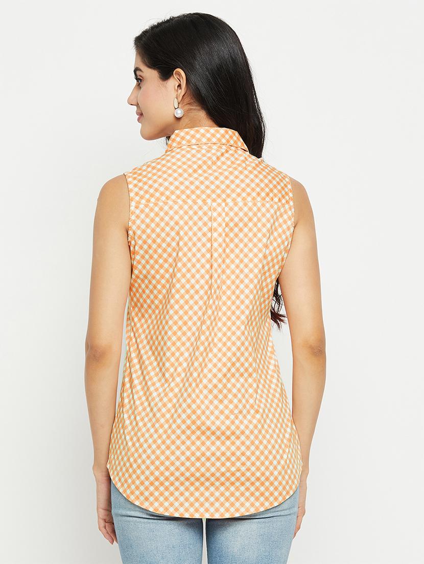 orange check print half sleeves shirt - 20249132 - Zoom Image - 2