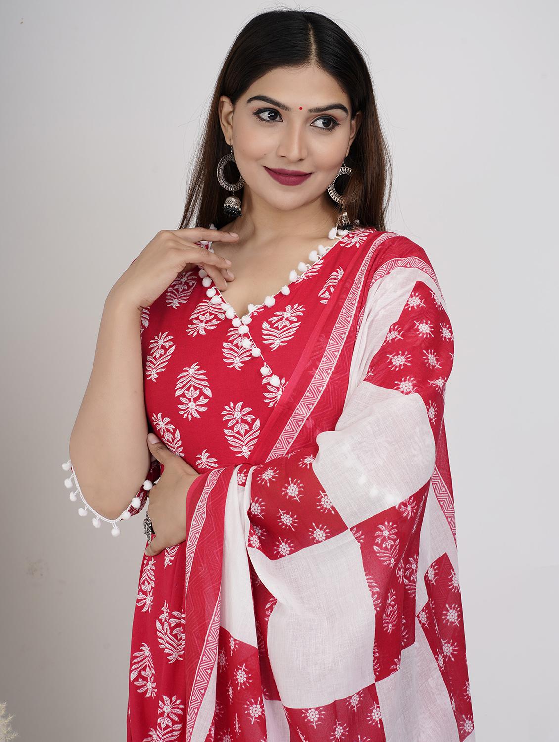 women red kurta pant set with dupatta - 20265622 - Standard Image - 2